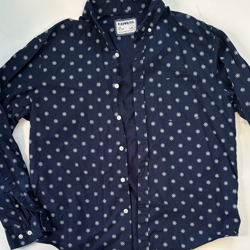Express Navy Star Pattern Dress Shirt - Picture 3 of 3